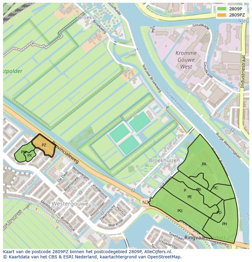 Afbeelding van het postcodegebied 2809 PZ op de kaart.