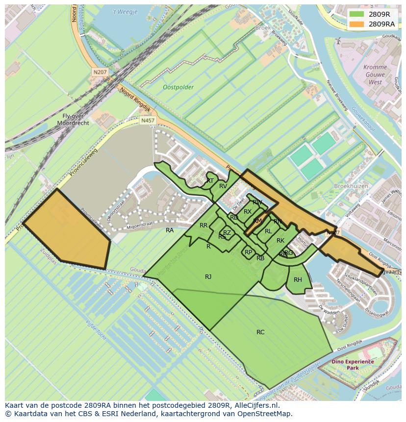 Afbeelding van het postcodegebied 2809 RA op de kaart.