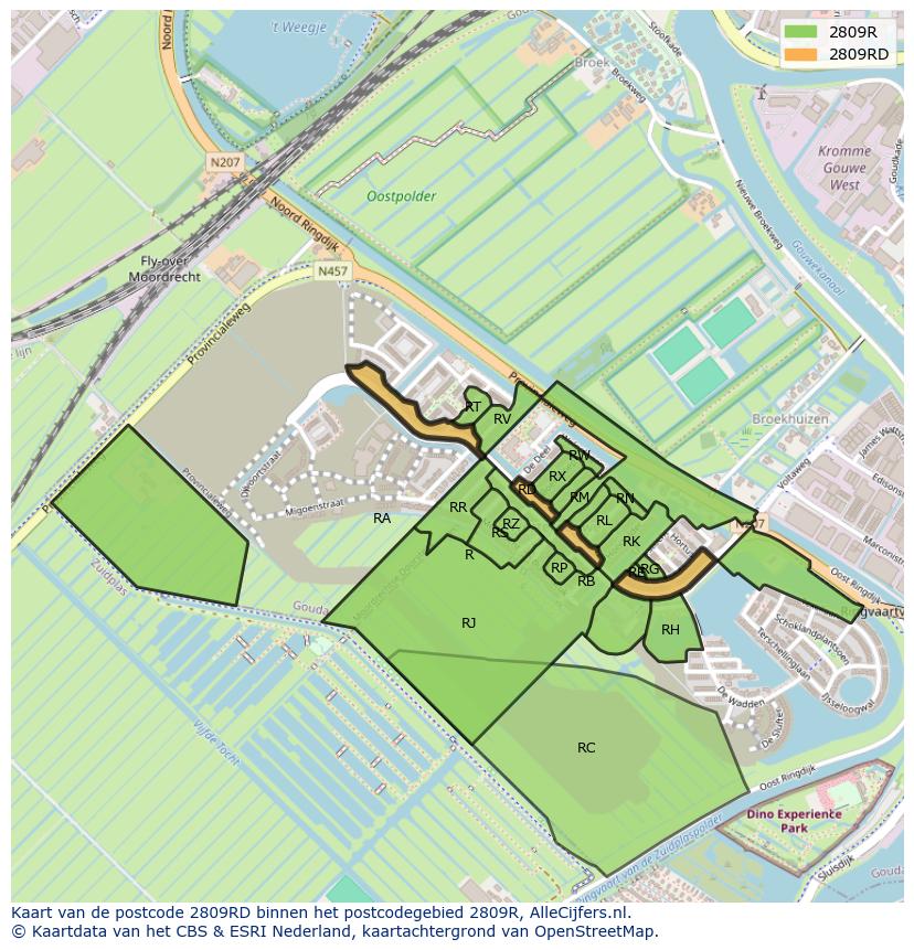 Afbeelding van het postcodegebied 2809 RD op de kaart.