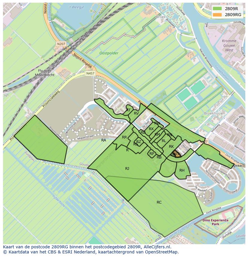 Afbeelding van het postcodegebied 2809 RG op de kaart.