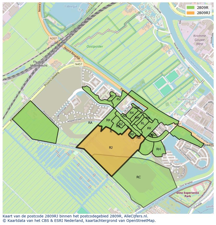 Afbeelding van het postcodegebied 2809 RJ op de kaart.