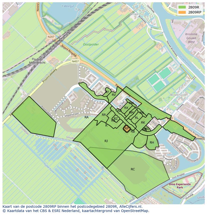 Afbeelding van het postcodegebied 2809 RP op de kaart.