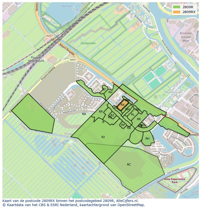 Afbeelding van het postcodegebied 2809 RX op de kaart.