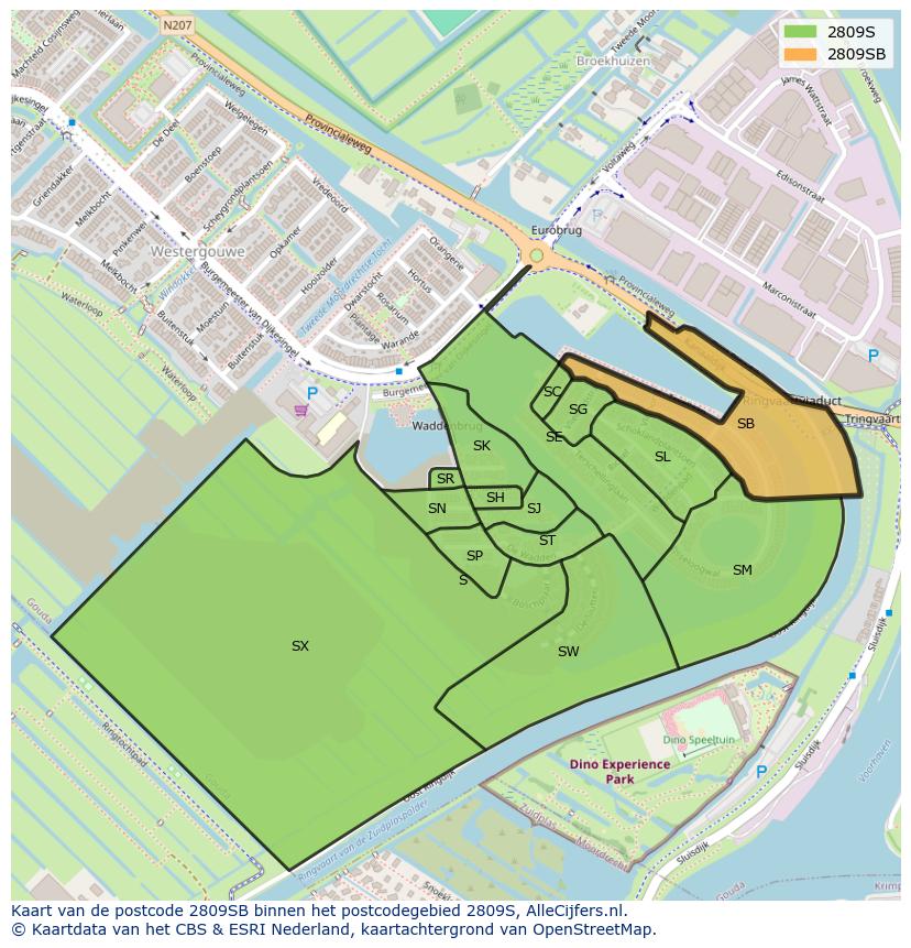 Afbeelding van het postcodegebied 2809 SB op de kaart.