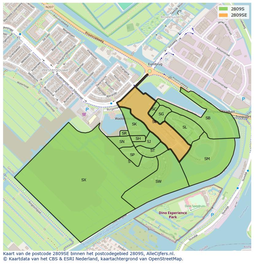 Afbeelding van het postcodegebied 2809 SE op de kaart.