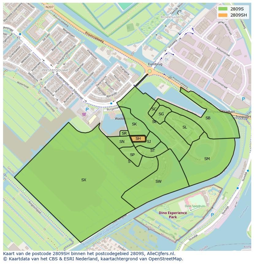 Afbeelding van het postcodegebied 2809 SH op de kaart.