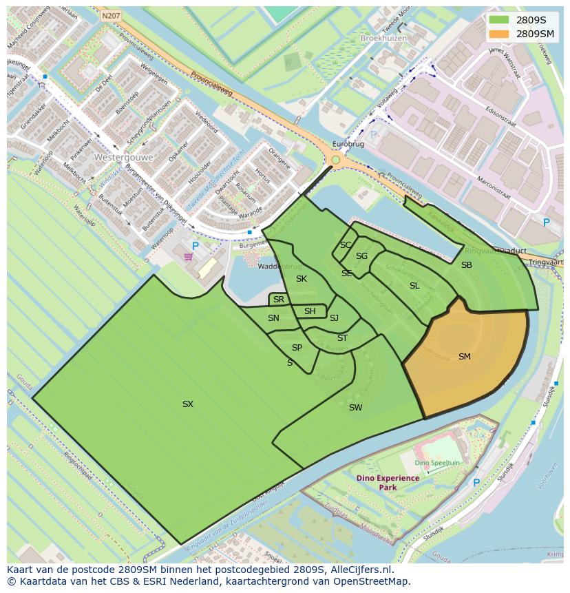 Afbeelding van het postcodegebied 2809 SM op de kaart.