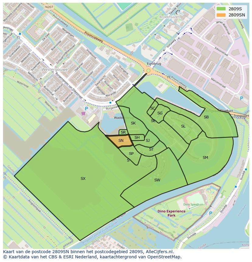 Afbeelding van het postcodegebied 2809 SN op de kaart.