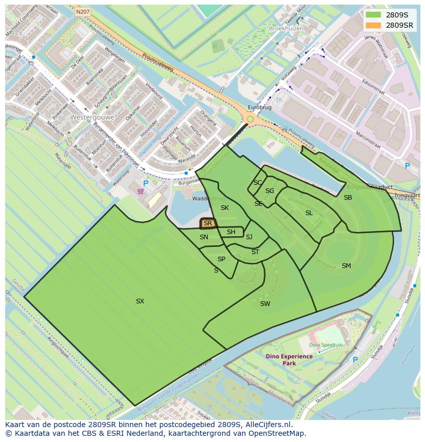 Afbeelding van het postcodegebied 2809 SR op de kaart.