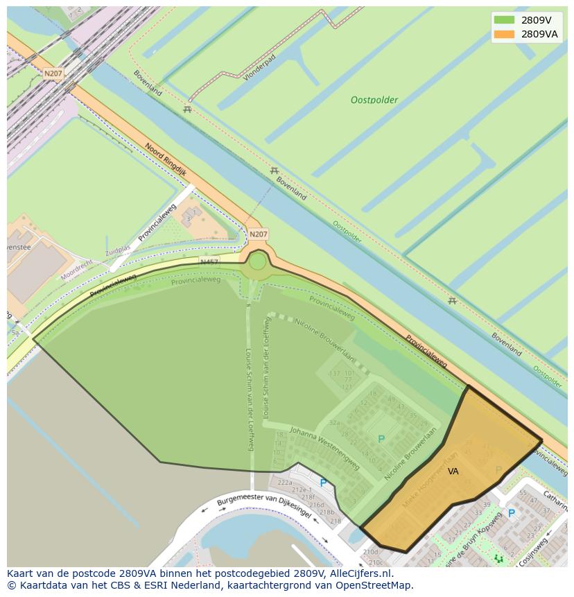 Afbeelding van het postcodegebied 2809 VA op de kaart.