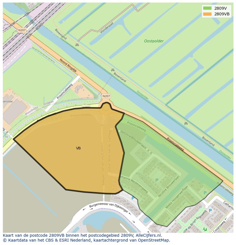 Afbeelding van het postcodegebied 2809 VB op de kaart.
