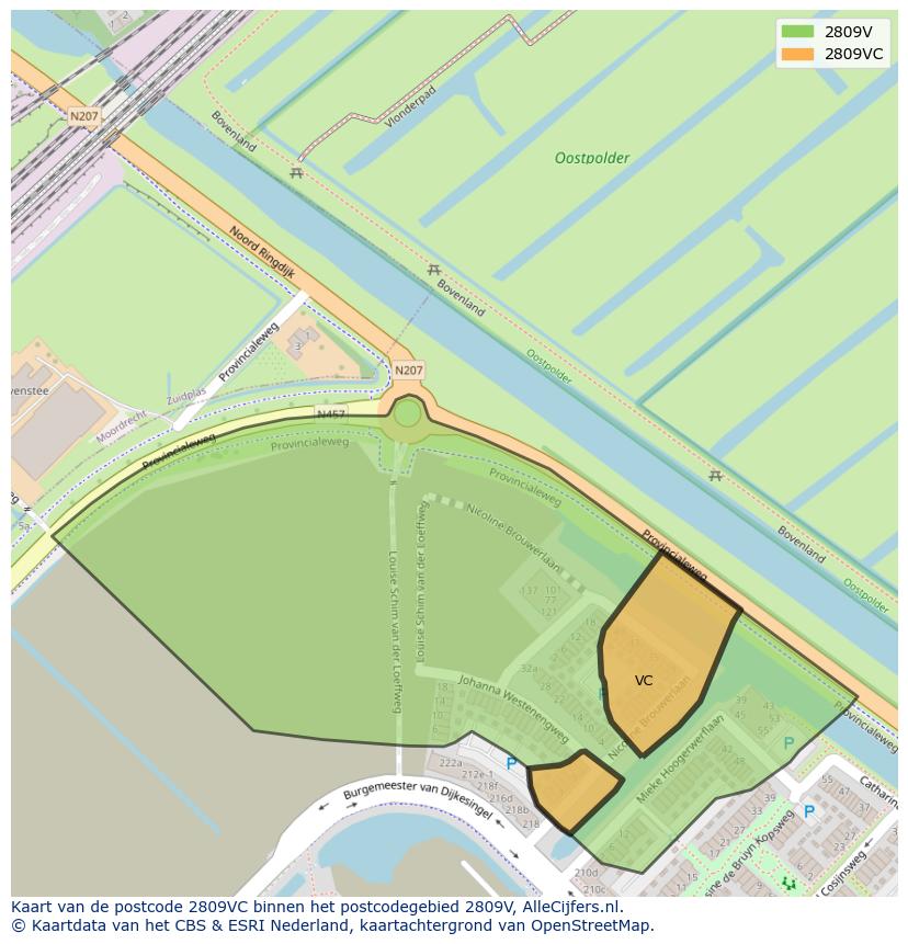 Afbeelding van het postcodegebied 2809 VC op de kaart.