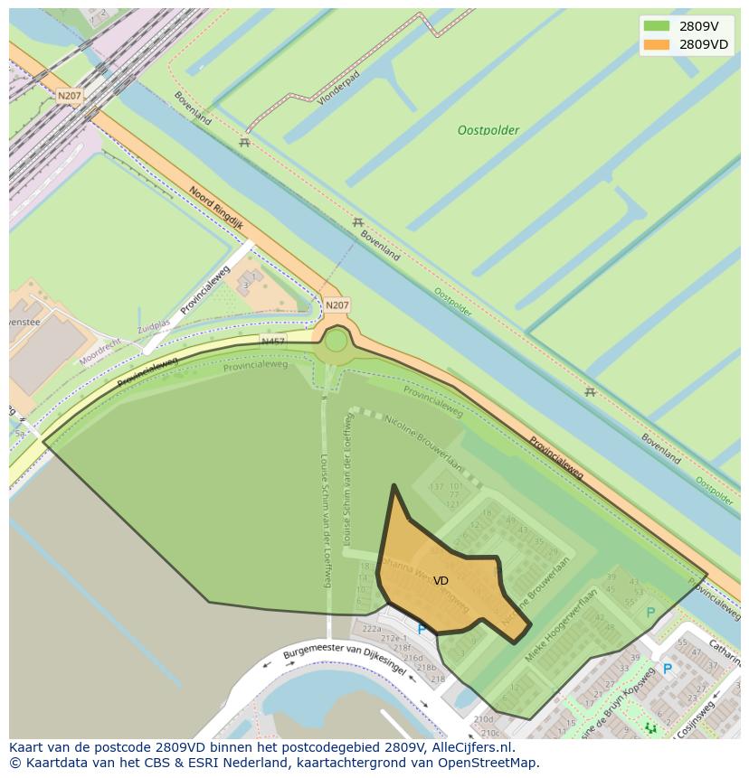 Afbeelding van het postcodegebied 2809 VD op de kaart.