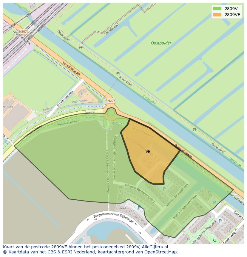Afbeelding van het postcodegebied 2809 VE op de kaart.