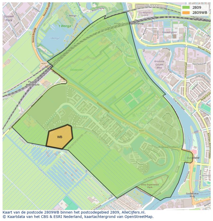 Afbeelding van het postcodegebied 2809 WB op de kaart.