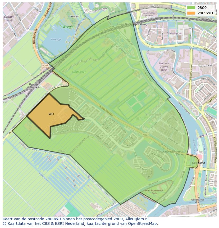 Afbeelding van het postcodegebied 2809 WH op de kaart.