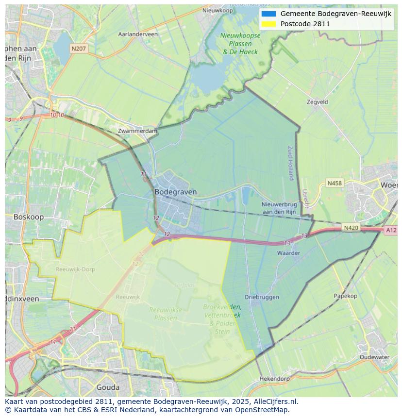 Afbeelding van het postcodegebied 2811 op de kaart.
