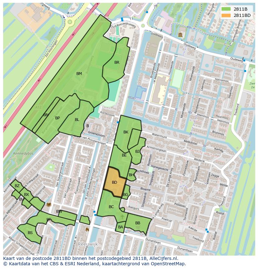 Afbeelding van het postcodegebied 2811 BD op de kaart.