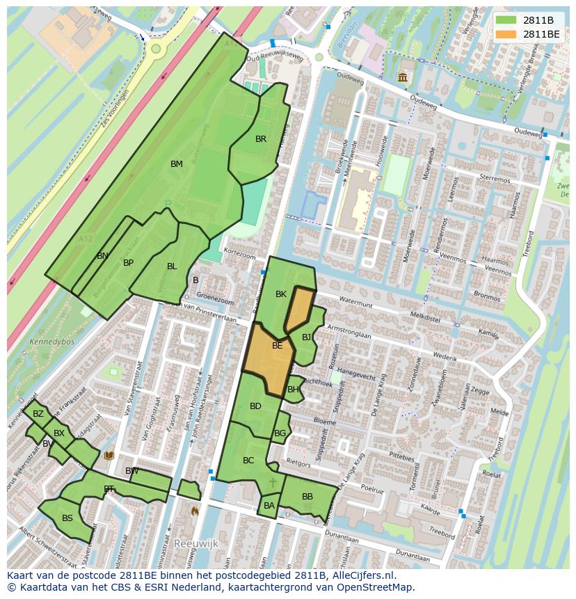 Afbeelding van het postcodegebied 2811 BE op de kaart.