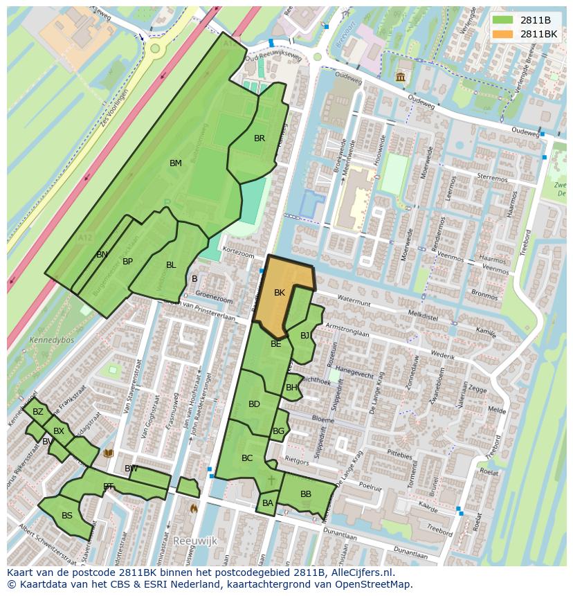 Afbeelding van het postcodegebied 2811 BK op de kaart.