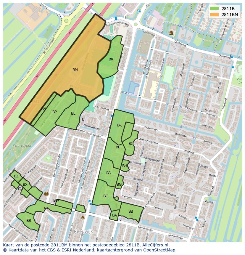 Afbeelding van het postcodegebied 2811 BM op de kaart.