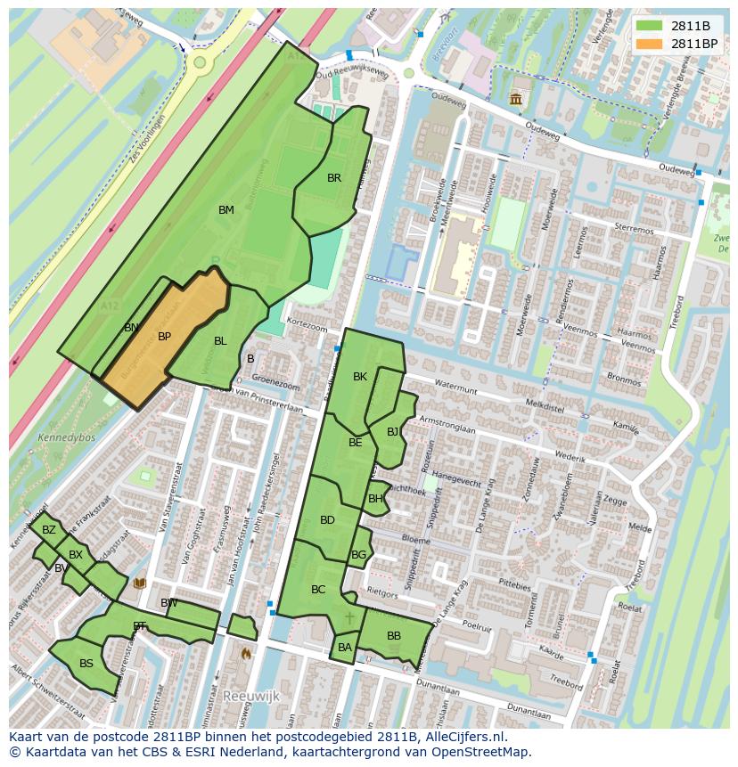 Afbeelding van het postcodegebied 2811 BP op de kaart.