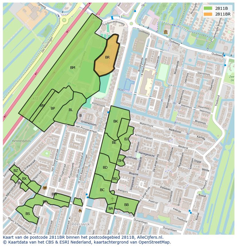Afbeelding van het postcodegebied 2811 BR op de kaart.