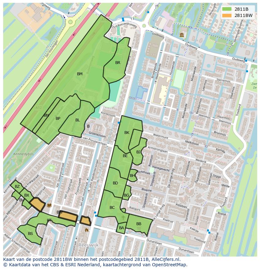 Afbeelding van het postcodegebied 2811 BW op de kaart.