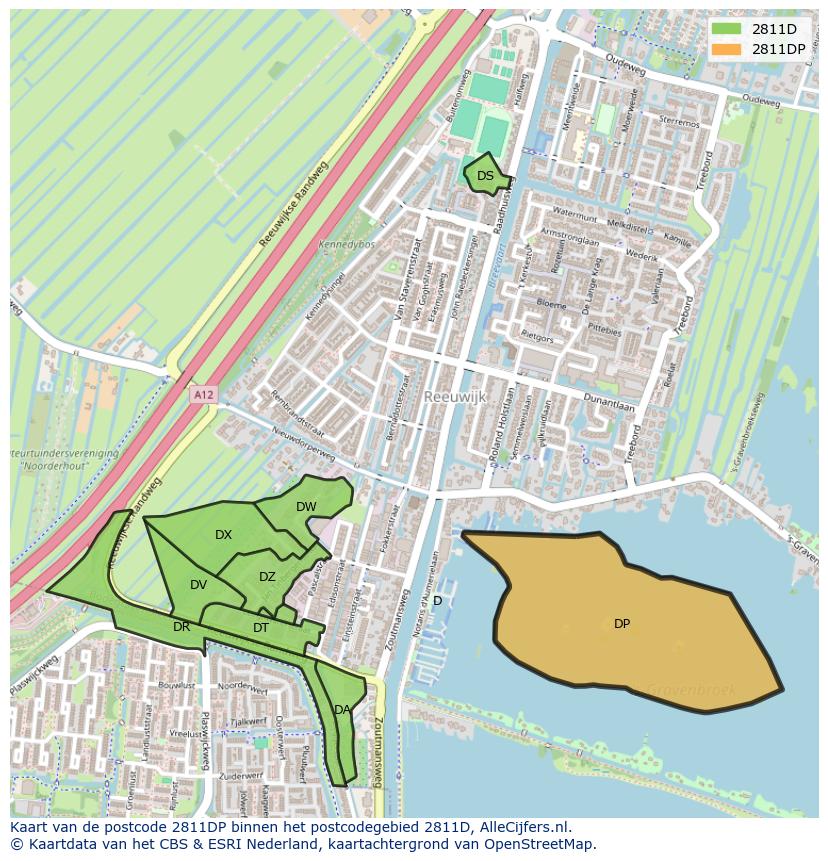 Afbeelding van het postcodegebied 2811 DP op de kaart.