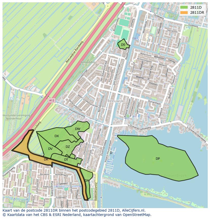 Afbeelding van het postcodegebied 2811 DR op de kaart.