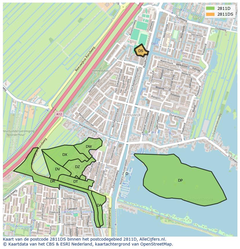 Afbeelding van het postcodegebied 2811 DS op de kaart.