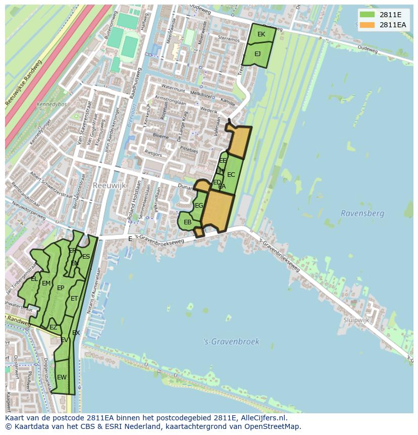 Afbeelding van het postcodegebied 2811 EA op de kaart.