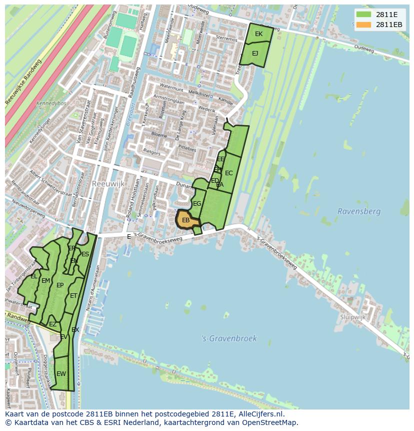Afbeelding van het postcodegebied 2811 EB op de kaart.