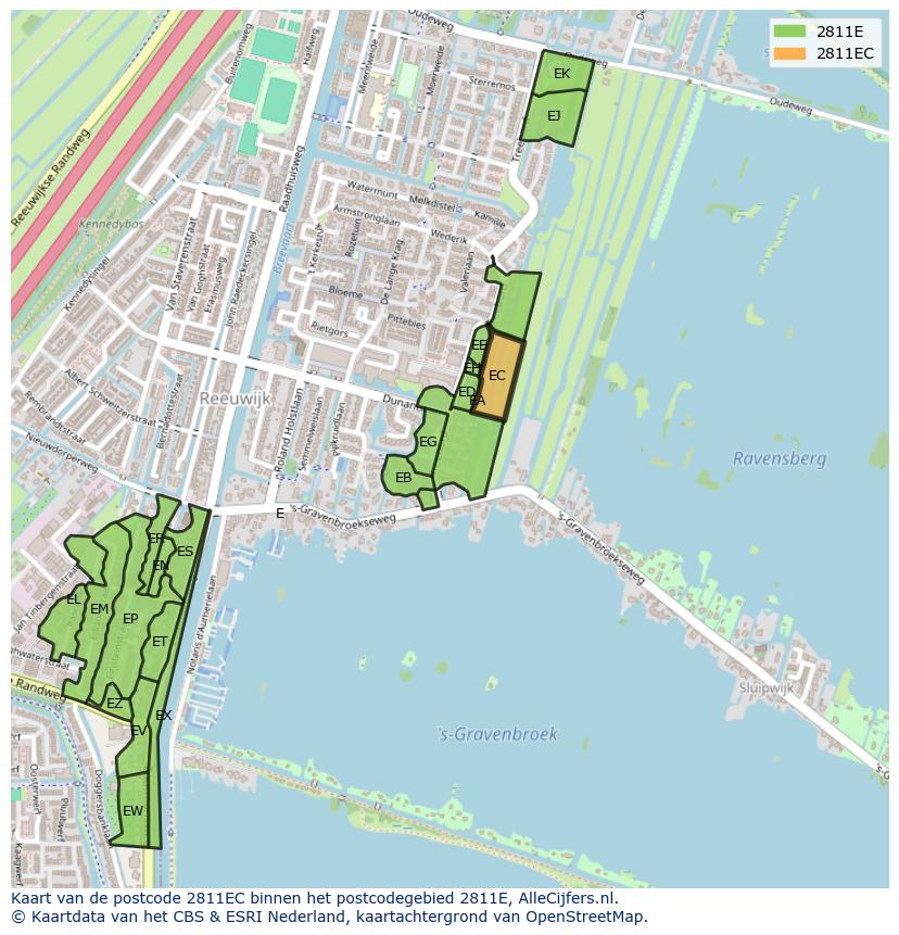 Afbeelding van het postcodegebied 2811 EC op de kaart.