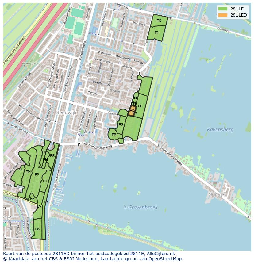 Afbeelding van het postcodegebied 2811 ED op de kaart.