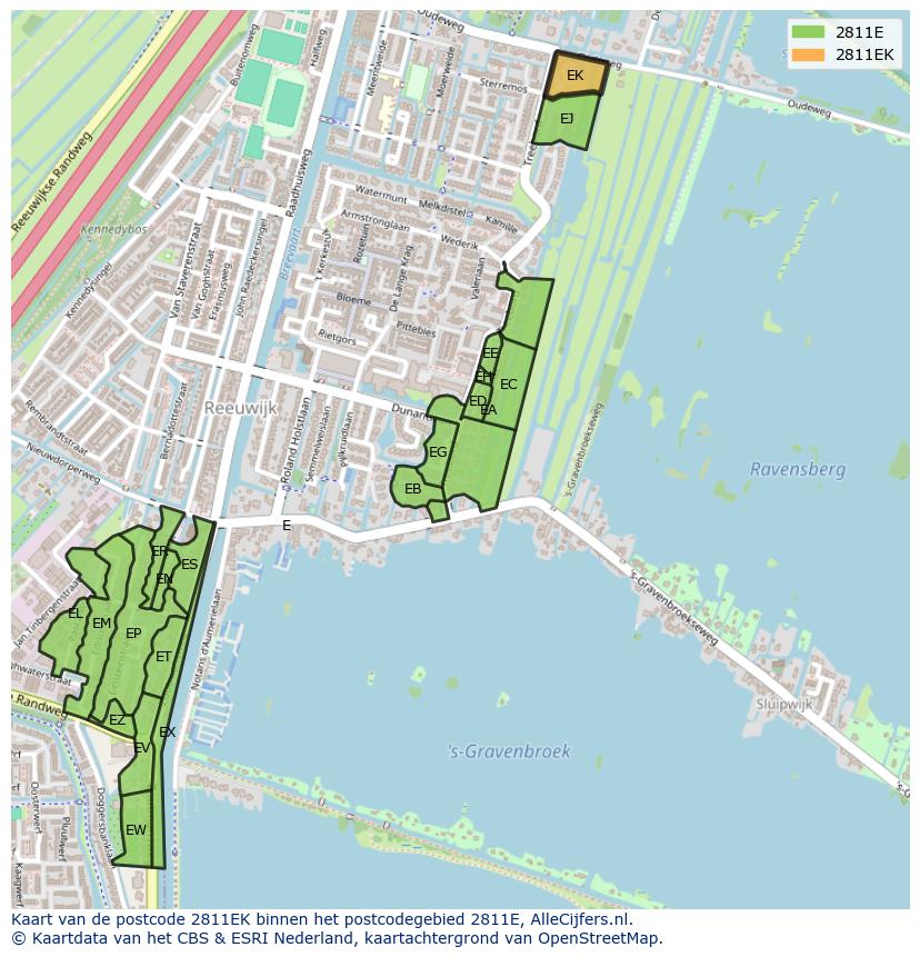 Afbeelding van het postcodegebied 2811 EK op de kaart.