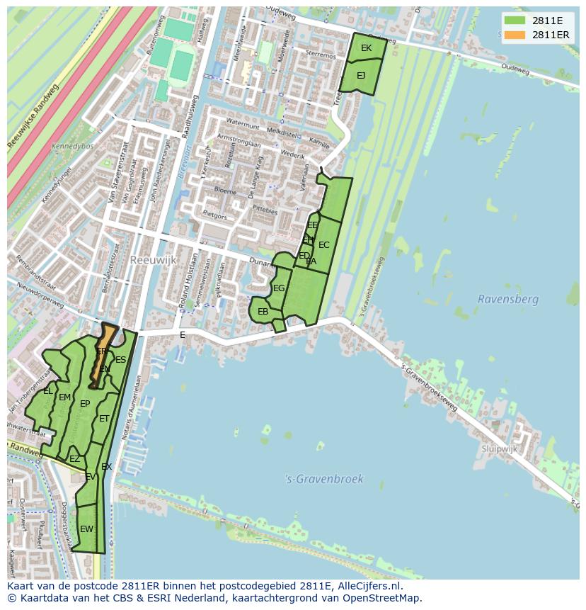 Afbeelding van het postcodegebied 2811 ER op de kaart.