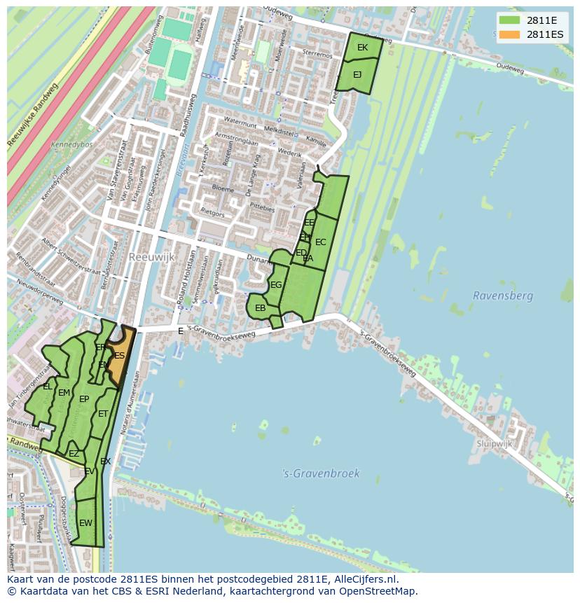 Afbeelding van het postcodegebied 2811 ES op de kaart.