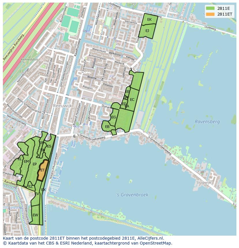 Afbeelding van het postcodegebied 2811 ET op de kaart.