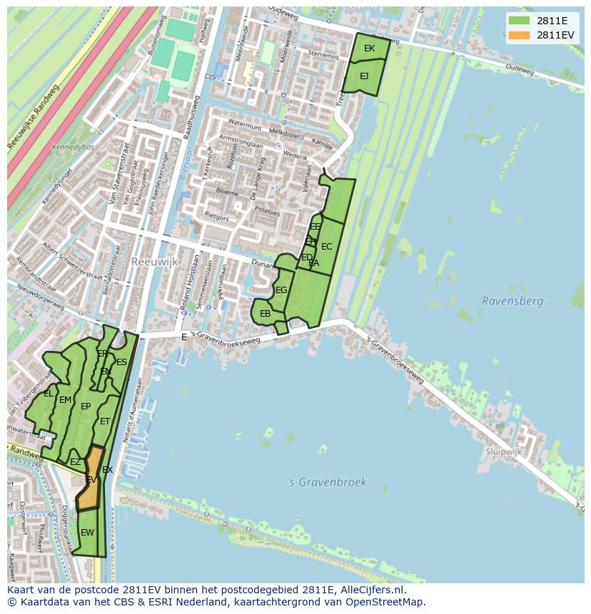 Afbeelding van het postcodegebied 2811 EV op de kaart.