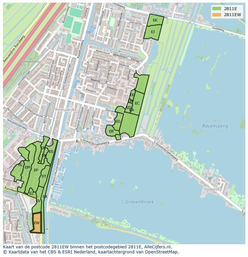 Afbeelding van het postcodegebied 2811 EW op de kaart.