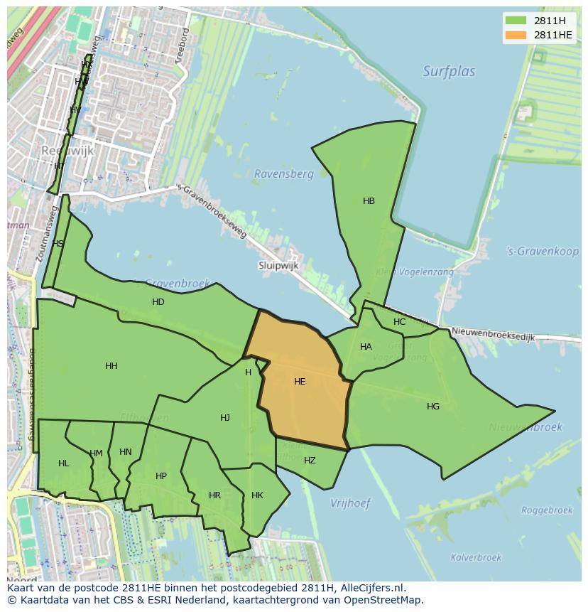 Afbeelding van het postcodegebied 2811 HE op de kaart.