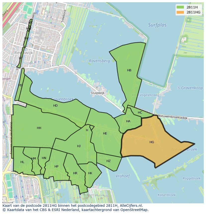 Afbeelding van het postcodegebied 2811 HG op de kaart.
