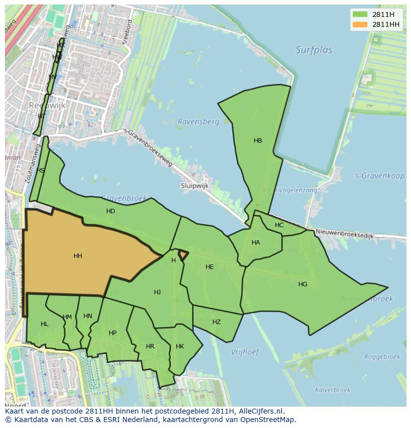 Afbeelding van het postcodegebied 2811 HH op de kaart.
