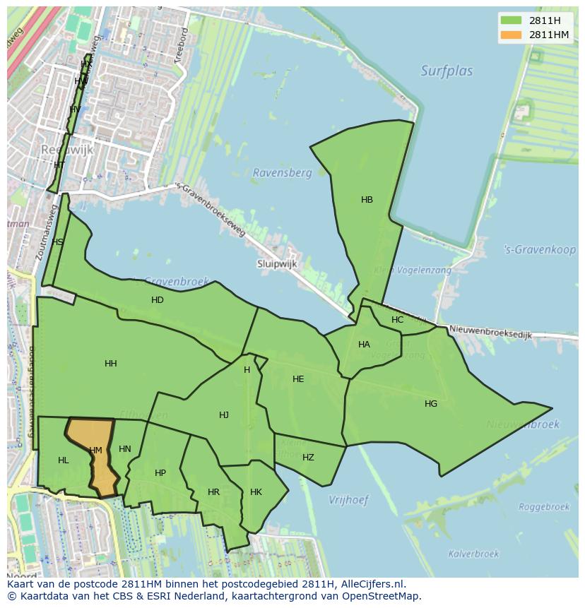 Afbeelding van het postcodegebied 2811 HM op de kaart.