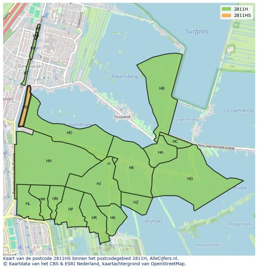 Afbeelding van het postcodegebied 2811 HS op de kaart.