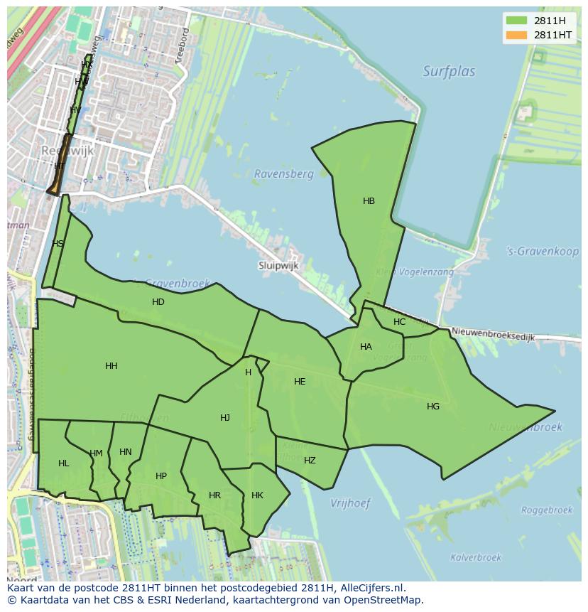 Afbeelding van het postcodegebied 2811 HT op de kaart.