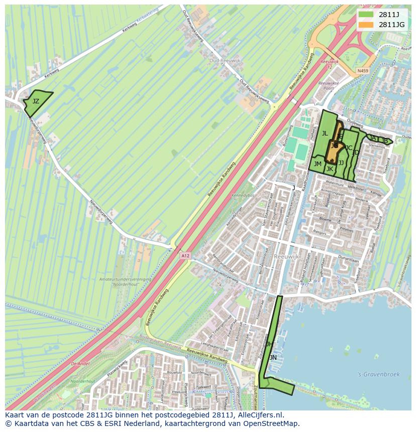 Afbeelding van het postcodegebied 2811 JG op de kaart.