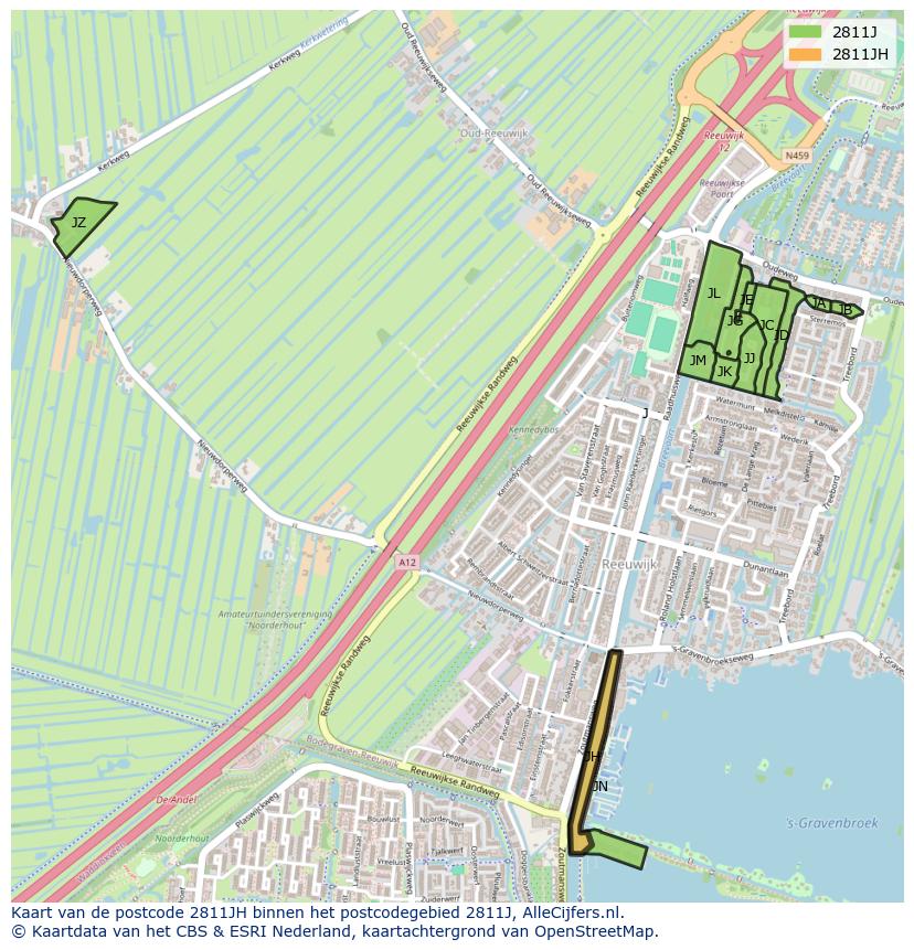 Afbeelding van het postcodegebied 2811 JH op de kaart.