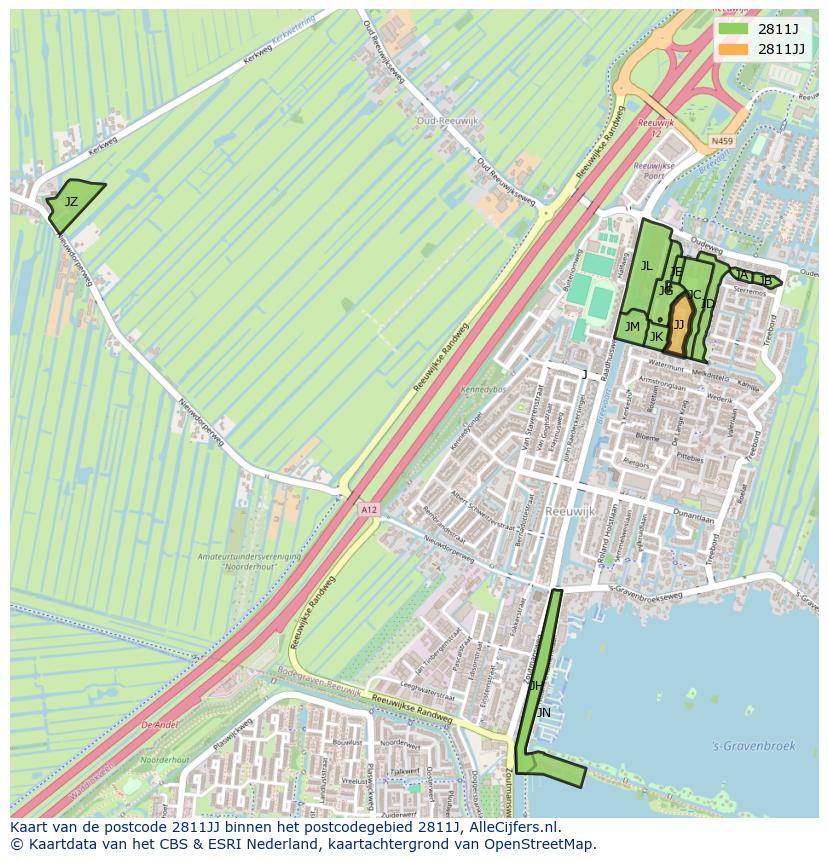 Afbeelding van het postcodegebied 2811 JJ op de kaart.